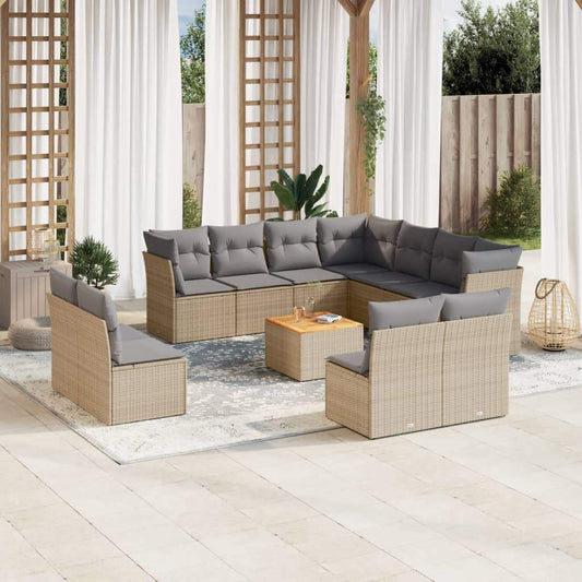 Set Divani da Giardino 12 pz con Cuscini Beige in Polyrattan - homemem39