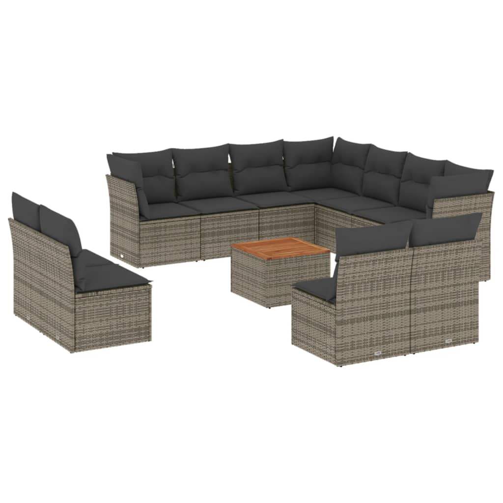 Set Divani da Giardino 12 pz con Cuscini Grigio in Polyrattan - homemem39