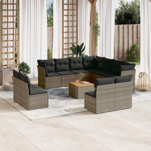 Set Divani da Giardino 12 pz con Cuscini Grigio in Polyrattan - homemem39