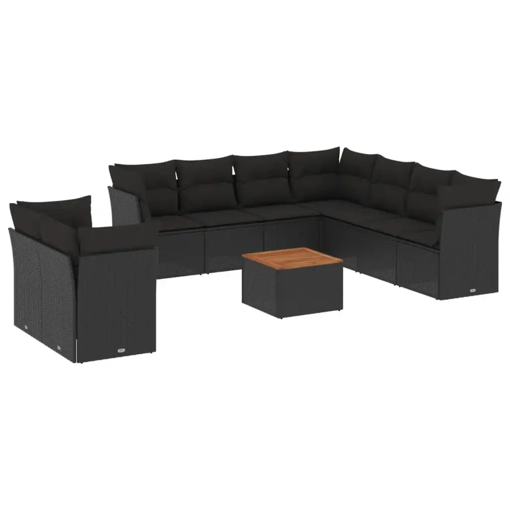 Set Divani da Giardino 10pz con Cuscini in Polyrattan Nero - homemem39