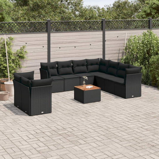 Set Divani da Giardino 10pz con Cuscini in Polyrattan Nero - homemem39