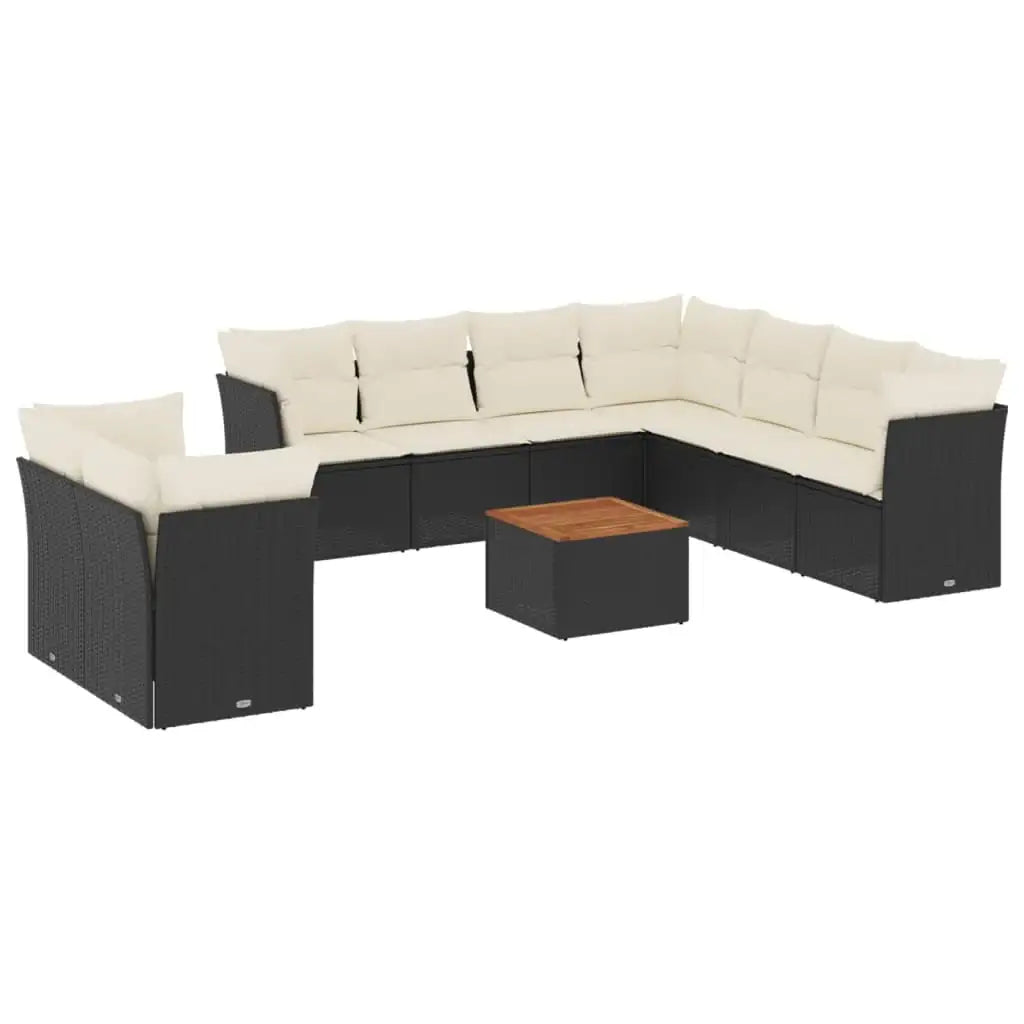 Set Divani da Giardino 10pz con Cuscini in Polyrattan Nero - homemem39