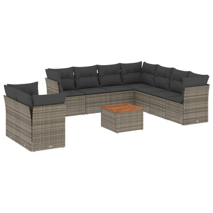 Set Divano da Giardino 10 pz con Cuscini Grigio in Polyrattan - homemem39