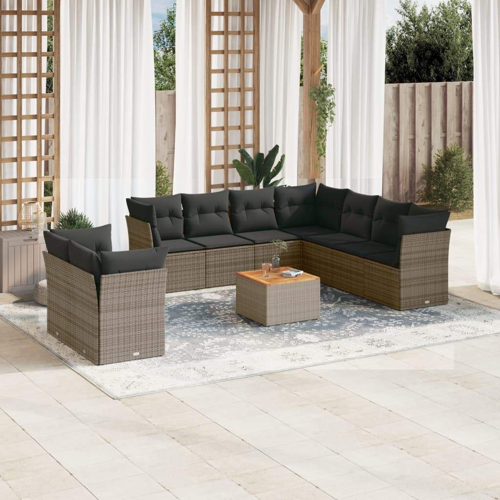 Set Divano da Giardino 10 pz con Cuscini Grigio in Polyrattan - homemem39