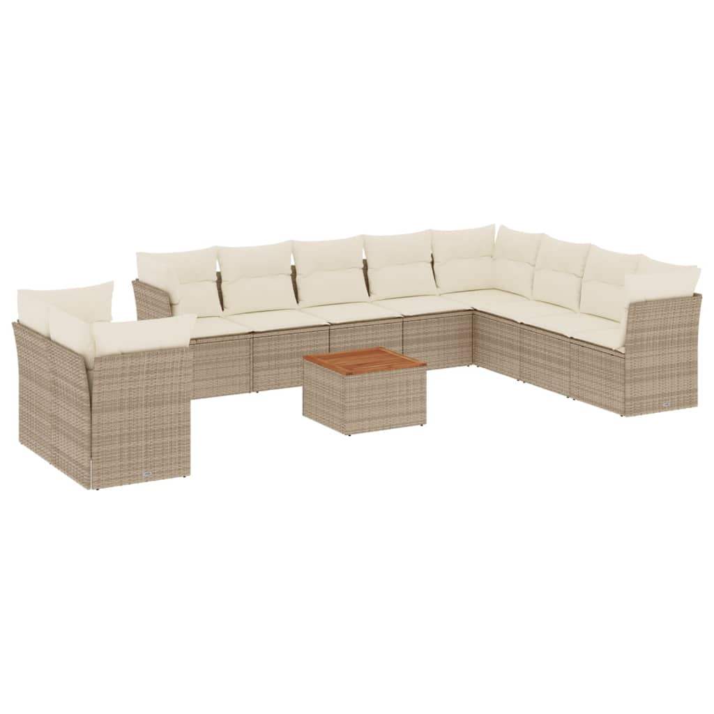 Set Divani da Giardino 11 pz con Cuscini Beige in Polyrattan - homemem39