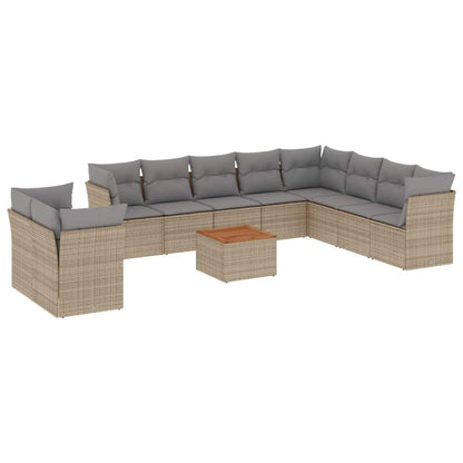 Set Divani da Giardino 11 pz con Cuscini Beige in Polyrattan - homemem39