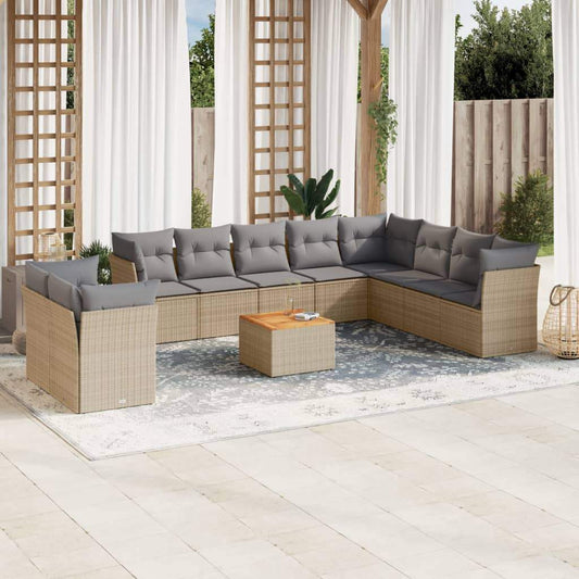 Set Divani da Giardino 11 pz con Cuscini Beige in Polyrattan - homemem39