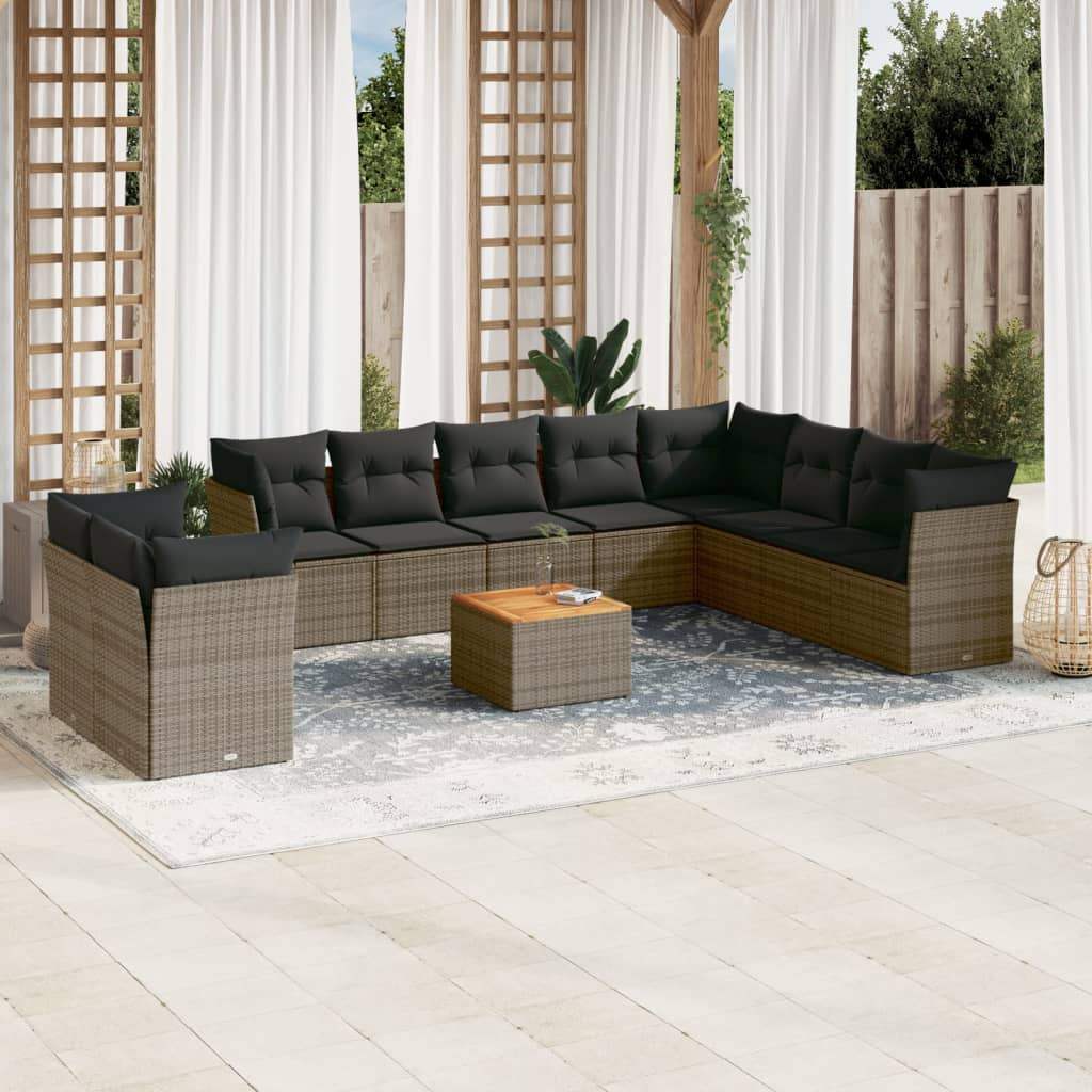 Set Divani da Giardino 11 pz con Cuscini in Polyrattan Grigio - homemem39