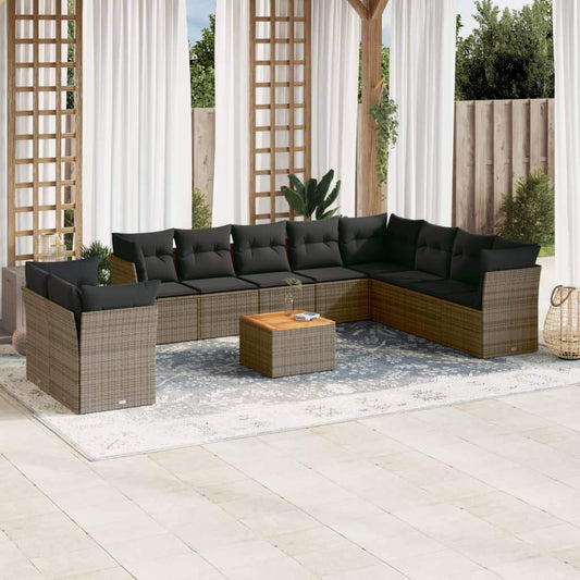 Set Divani da Giardino 11 pz con Cuscini in Polyrattan Grigio - homemem39