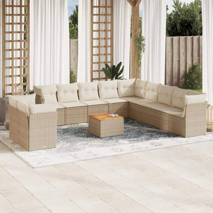 Set Divani da Giardino 12 pz con Cuscini Beige in Polyrattan - homemem39