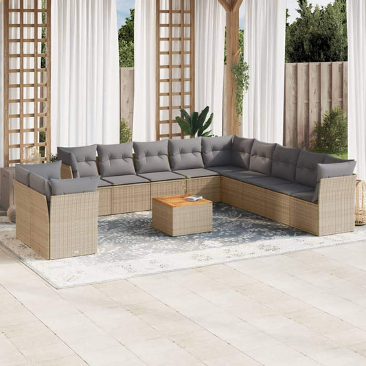 Set Divani da Giardino 12 pz con Cuscini Beige in Polyrattan - homemem39