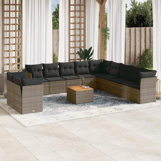 Set Divani da Giardino 12 pz con Cuscini Grigio in Polyrattan - homemem39