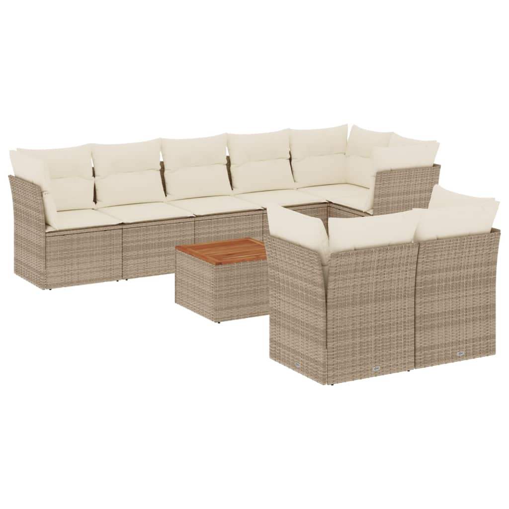 Set Divano da Giardino 9 pz con Cuscini Beige in Polyrattan - homemem39