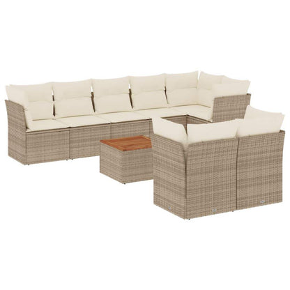 Set Divano da Giardino 9 pz con Cuscini Beige in Polyrattan - homemem39
