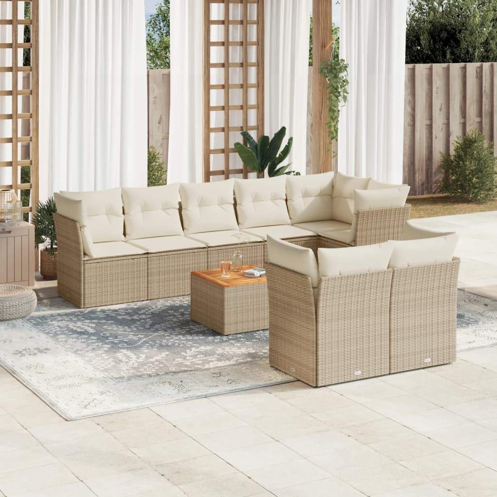 Set Divano da Giardino 9 pz con Cuscini Beige in Polyrattan - homemem39
