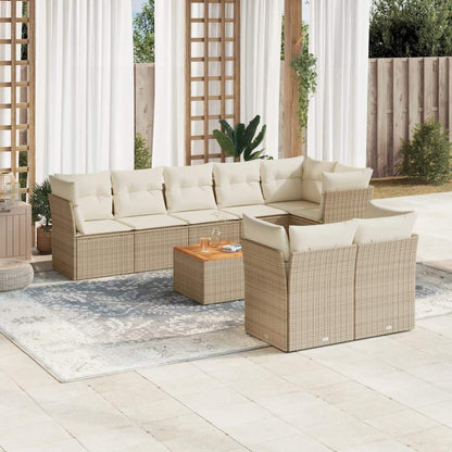 Set Divano da Giardino 9 pz con Cuscini Beige in Polyrattan - homemem39