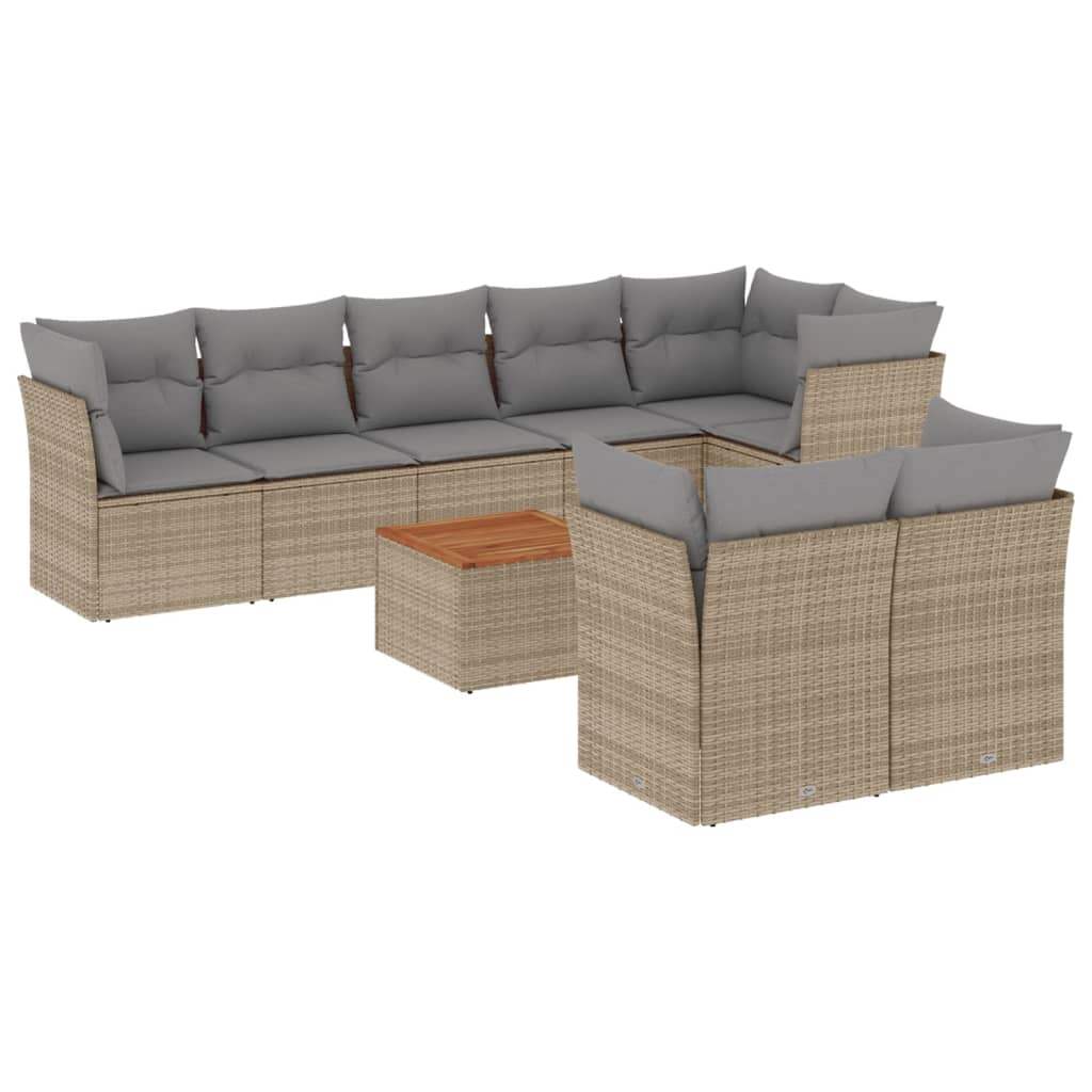Set Divano da Giardino 9 pz con Cuscini Beige in Polyrattan - homemem39