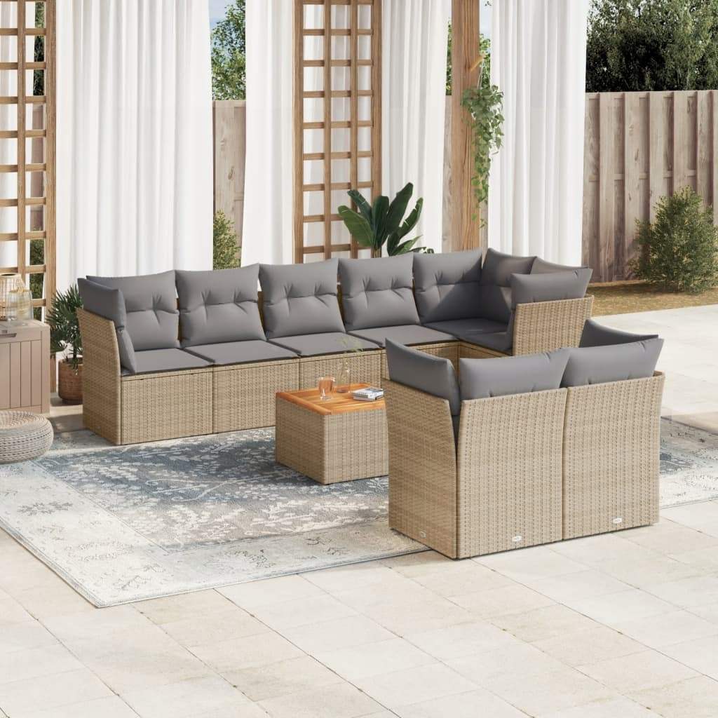 Set Divano da Giardino 9 pz con Cuscini Beige in Polyrattan - homemem39