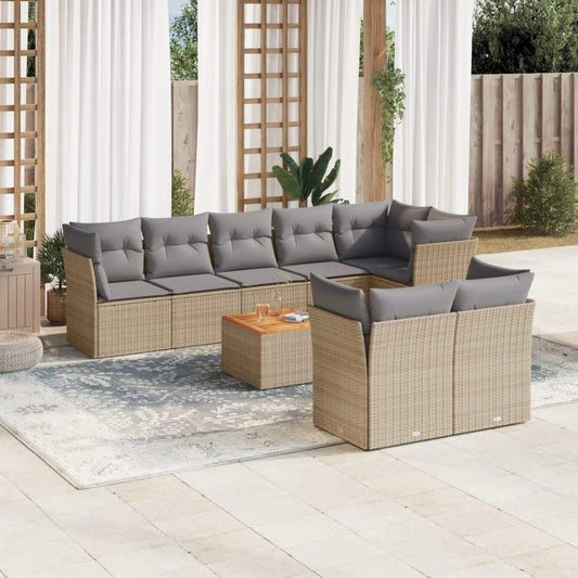 Set Divano da Giardino 9 pz con Cuscini Beige in Polyrattan - homemem39