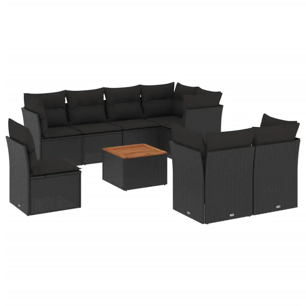 Set Divani da Giardino 9 pz con Cuscini Nero in Polyrattan - homemem39