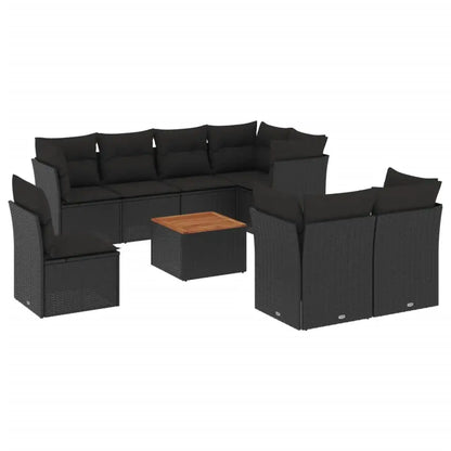 Set Divani da Giardino 9 pz con Cuscini Nero in Polyrattan - homemem39