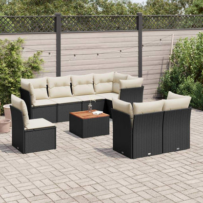 Set Divani da Giardino 9 pz con Cuscini Nero in Polyrattan - homemem39