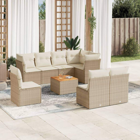 Set Divano da Giardino 9 pz con Cuscini Beige in Polyrattan - homemem39