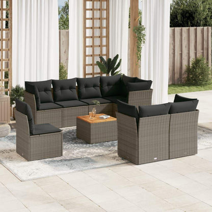Set Divano da Giardino 9 pz con Cuscini Grigio in Polyrattan - homemem39
