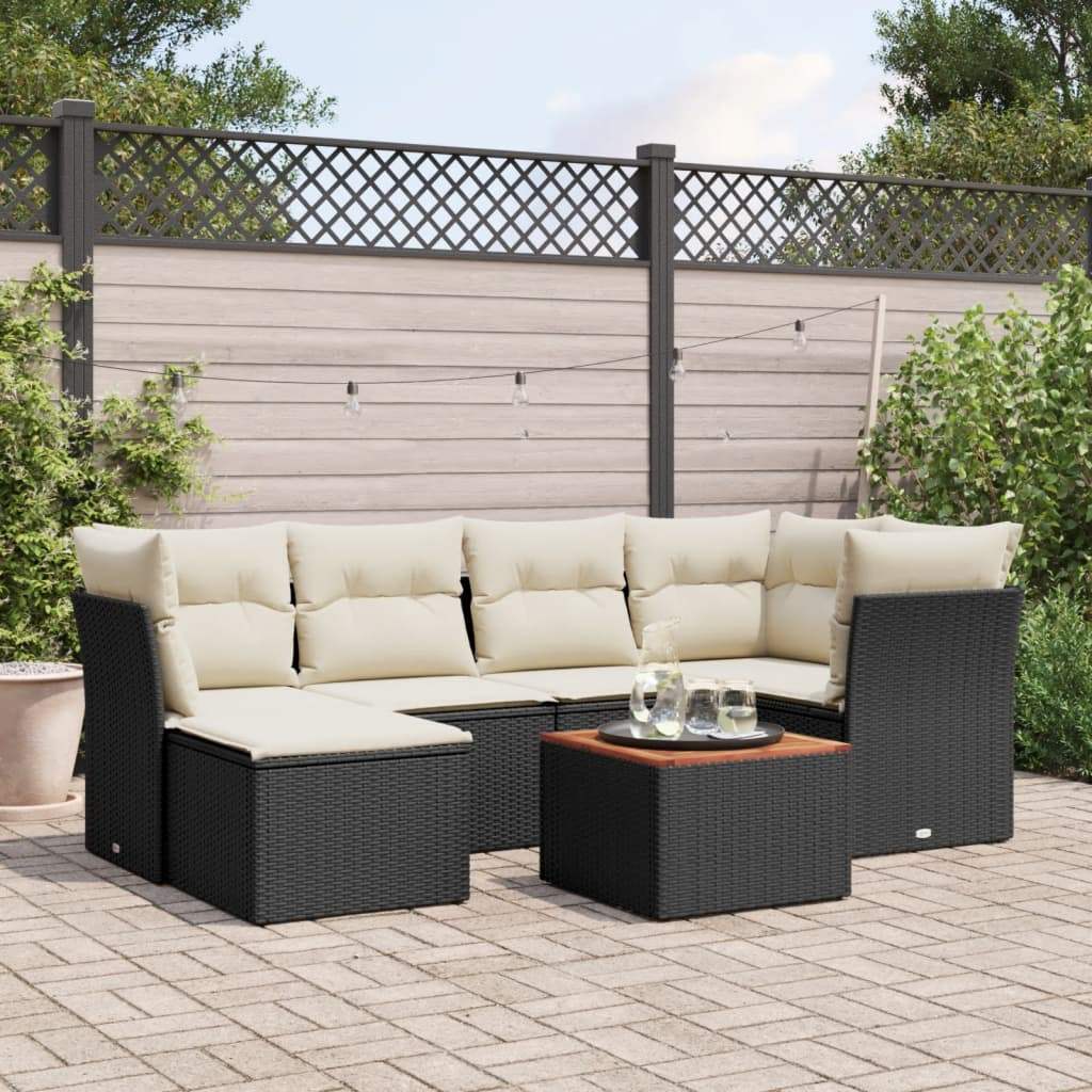 Set Divani da Giardino con Cuscini 7pz Nero Polyrattan - homemem39