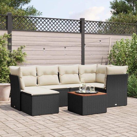 Set Divani da Giardino con Cuscini 7pz Nero Polyrattan - homemem39