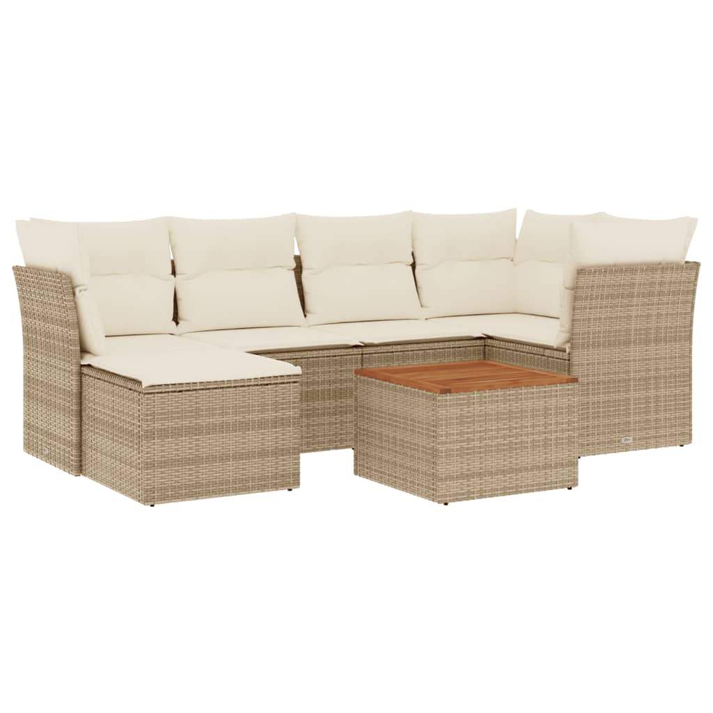 Set Divani da Giardino 7 pz con Cuscini Beige in Polyrattan - homemem39