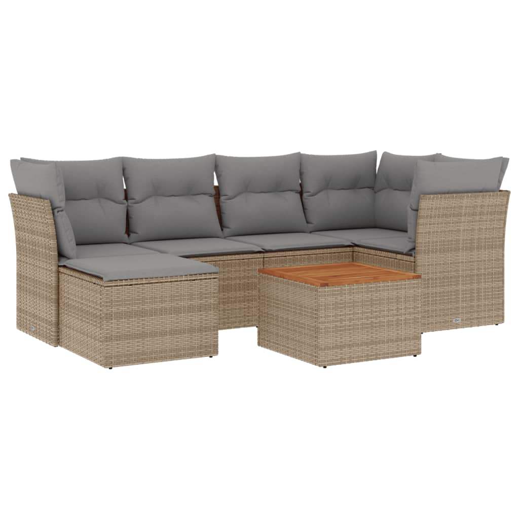 Set Divani da Giardino 7 pz con Cuscini Beige in Polyrattan - homemem39