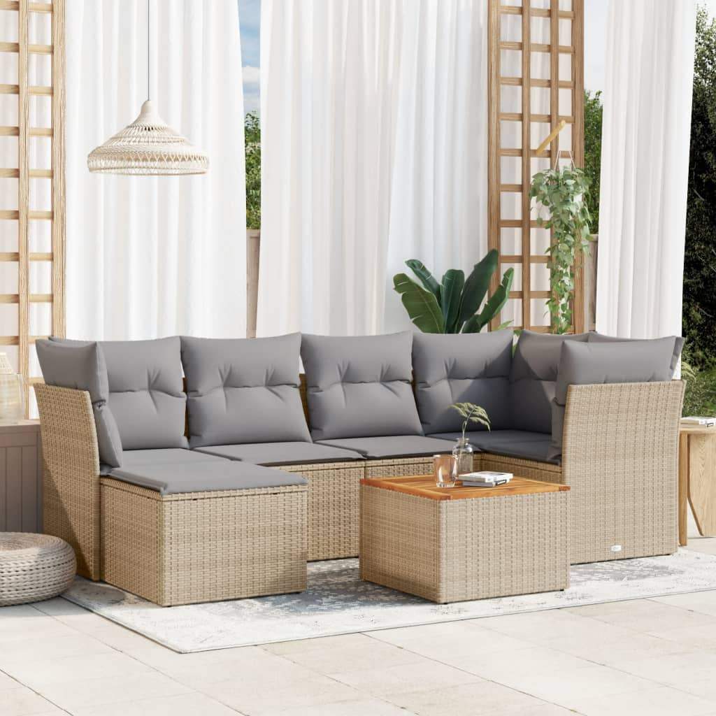 Set Divani da Giardino 7 pz con Cuscini Beige in Polyrattan - homemem39