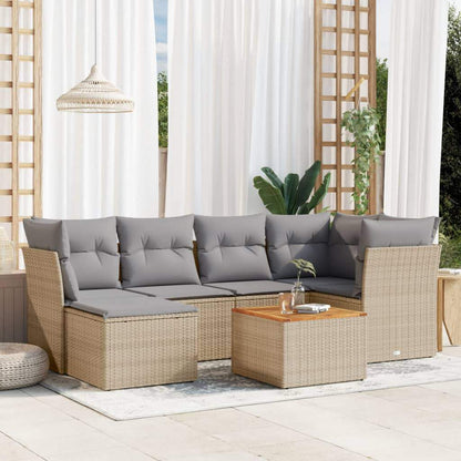 Set Divani da Giardino 7 pz con Cuscini Beige in Polyrattan - homemem39