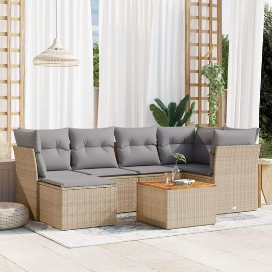 Set Divani da Giardino 7 pz con Cuscini Beige in Polyrattan - homemem39