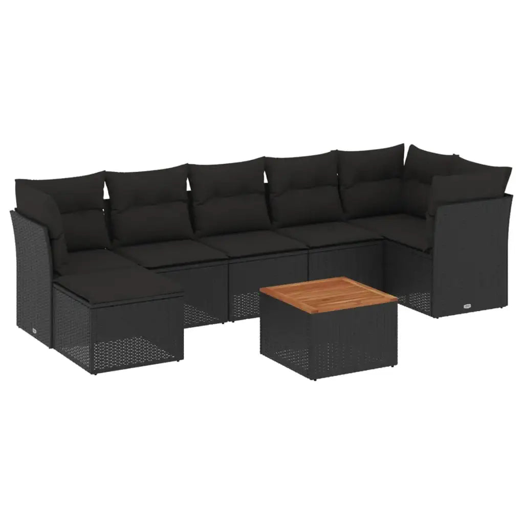 Set Divani da Giardino con Cuscini 8 pz Nero in Polyrattan - homemem39