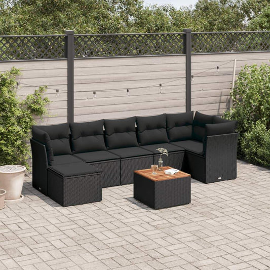 Set Divani da Giardino con Cuscini 8 pz Nero in Polyrattan - homemem39