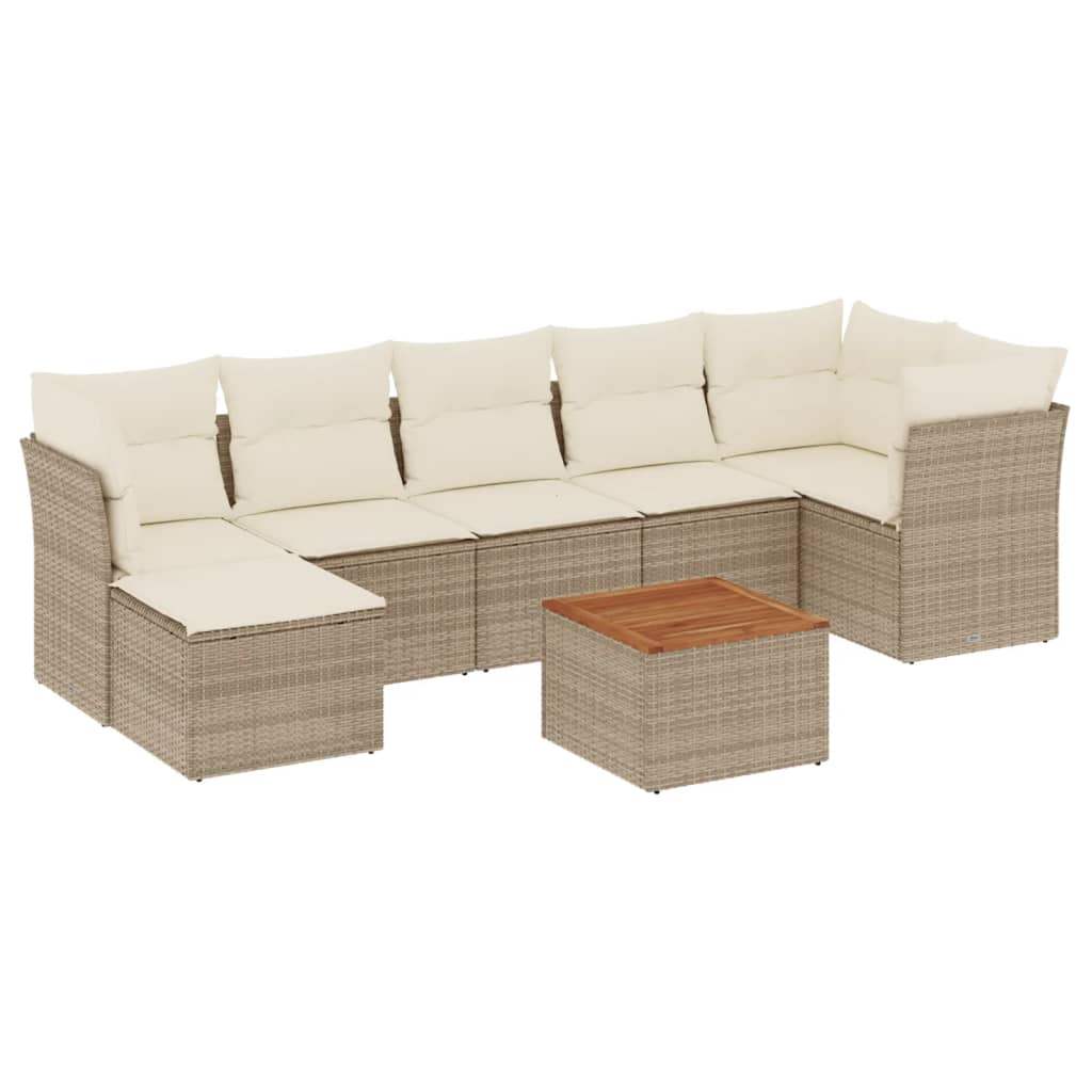 Set Divano da Giardino 8 pz con Cuscini Beige in Polyrattan - homemem39