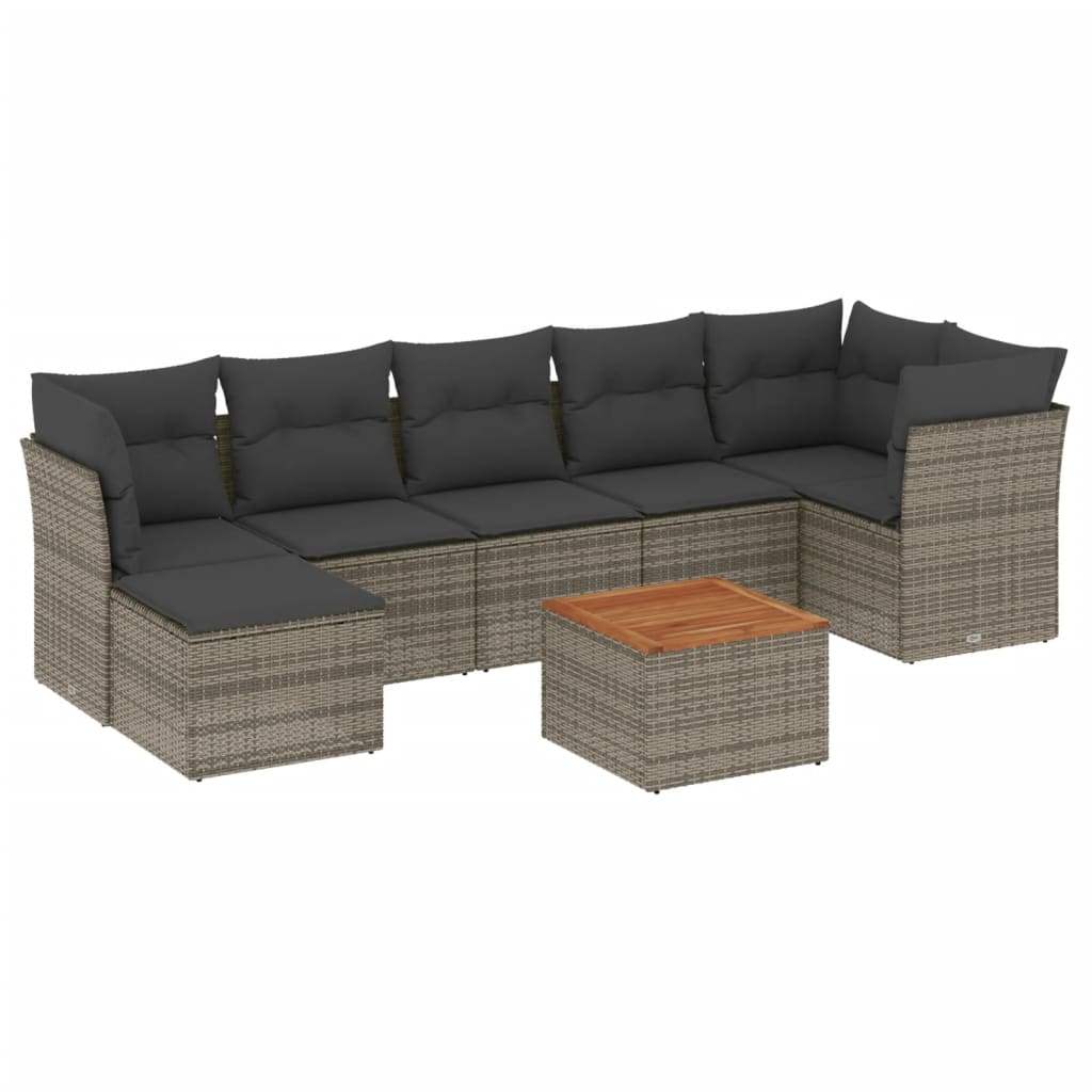 Set Divano da Giardino 8 pz con Cuscini Grigio in Polyrattan - homemem39