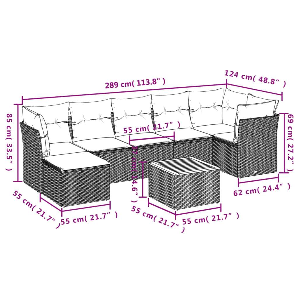 Set Divano da Giardino 8 pz con Cuscini Grigio in Polyrattan - homemem39