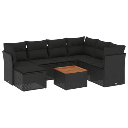 Set Divani da Giardino con Cuscini 8 pz Nero in Polyrattan - homemem39