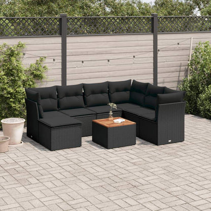 Set Divani da Giardino con Cuscini 8 pz Nero in Polyrattan - homemem39