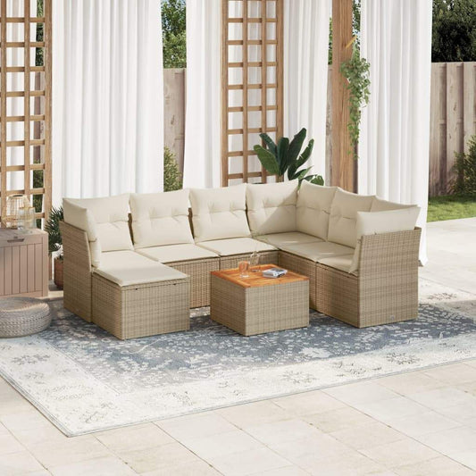 Set Divano da Giardino 8 pz con Cuscini Beige in Polyrattan - homemem39