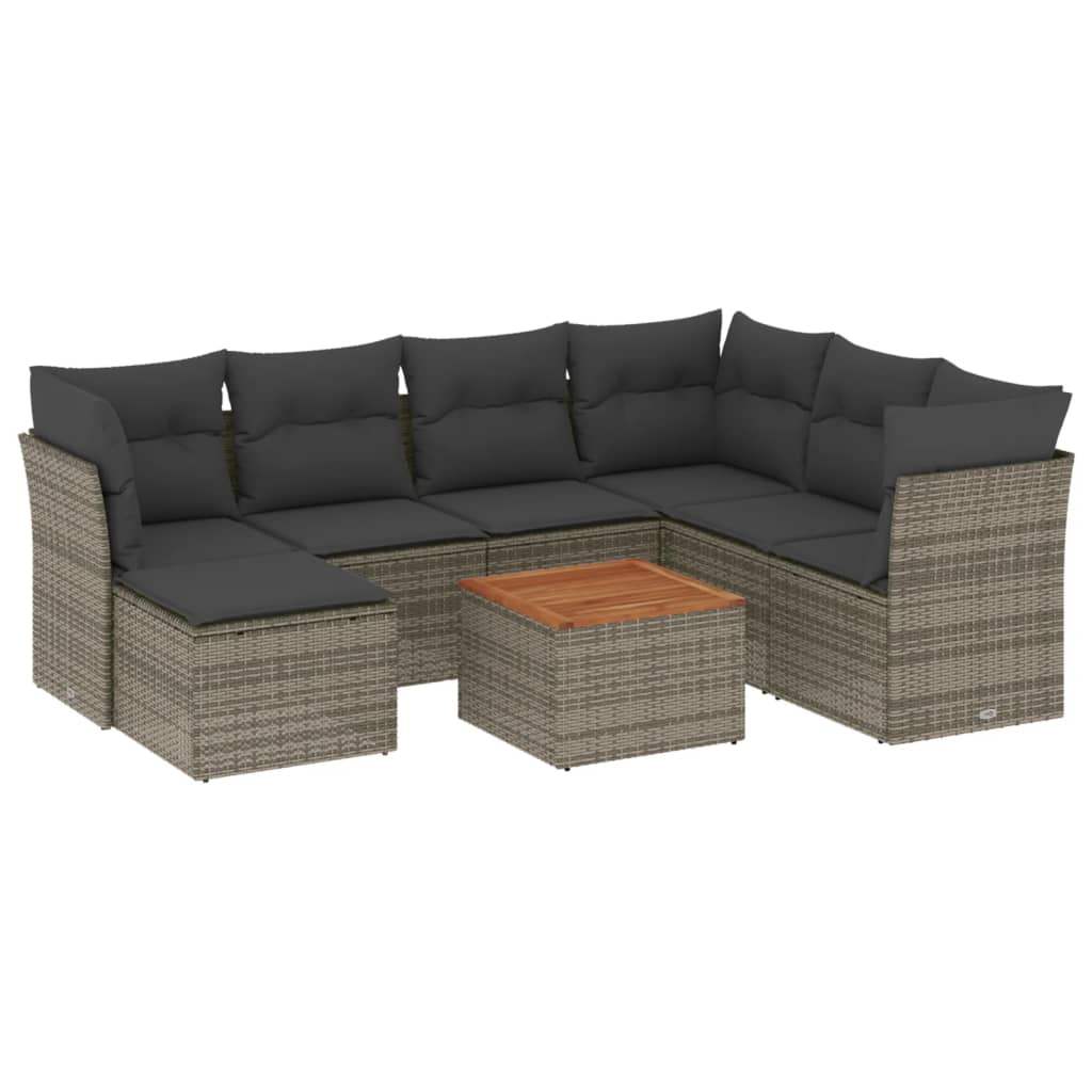 Set Divano da Giardino 8 pz con Cuscini Grigio in Polyrattan - homemem39