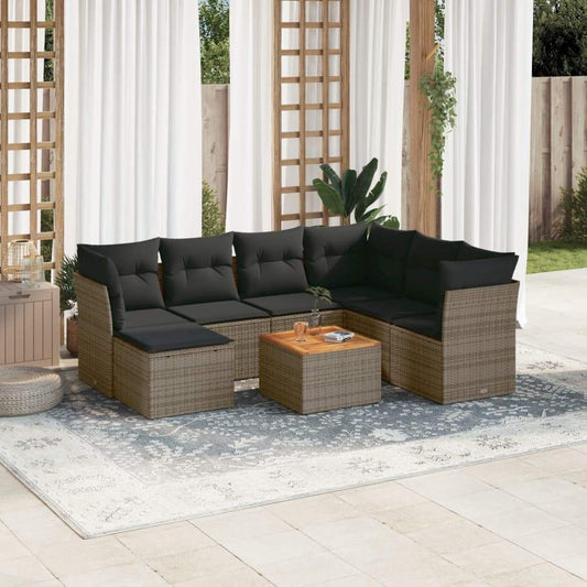 Set Divano da Giardino 8 pz con Cuscini Grigio in Polyrattan - homemem39