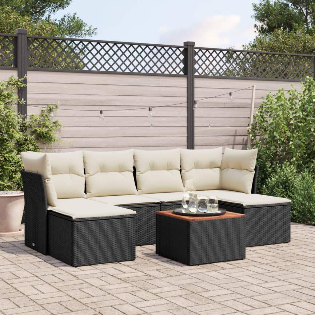Set Divani da Giardino con Cuscini 7pz Nero Polyrattan - homemem39