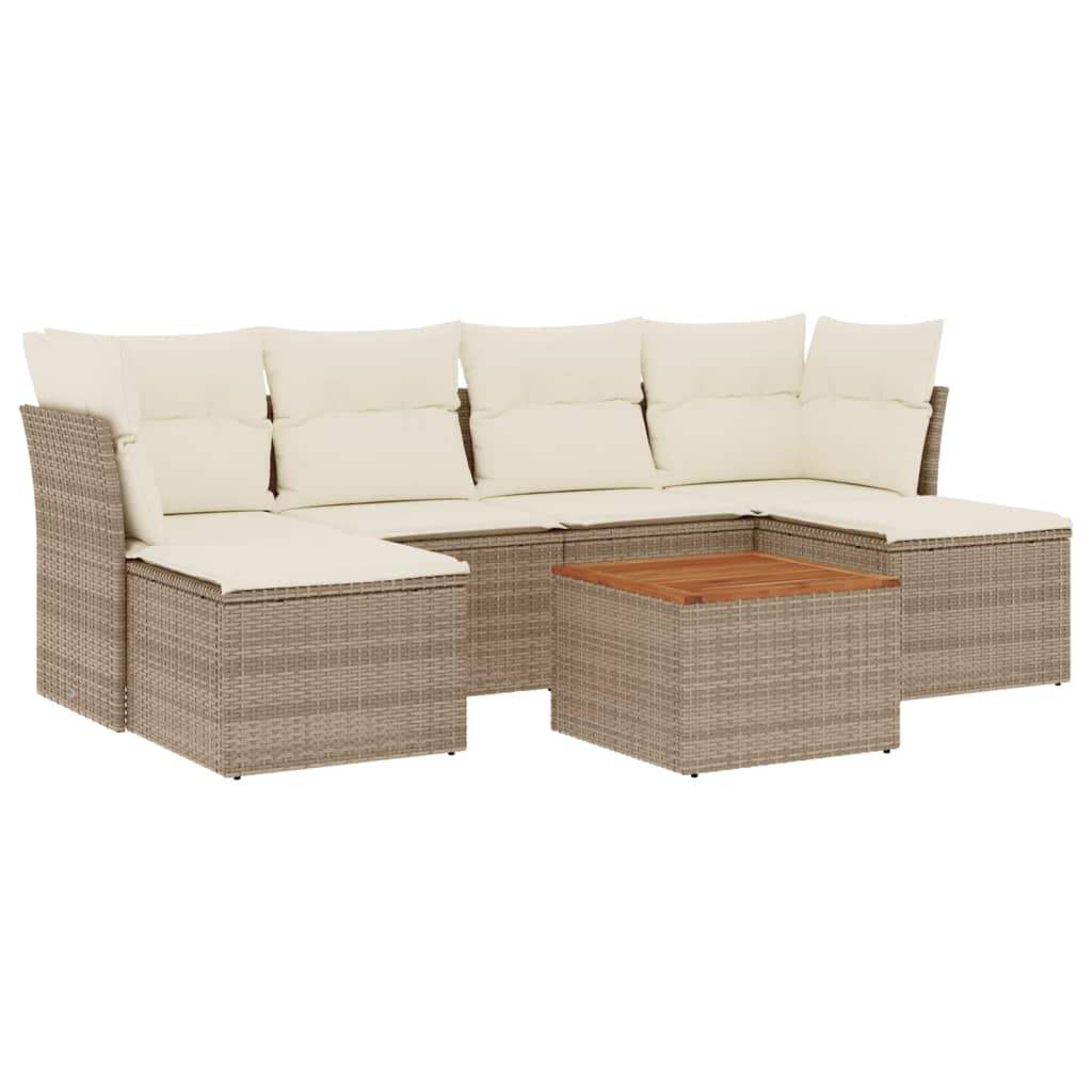 Set Divani da Giardino 7 pz con Cuscini Beige in Polyrattan - homemem39