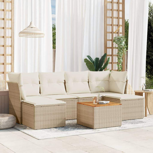 Set Divani da Giardino 7 pz con Cuscini Beige in Polyrattan - homemem39