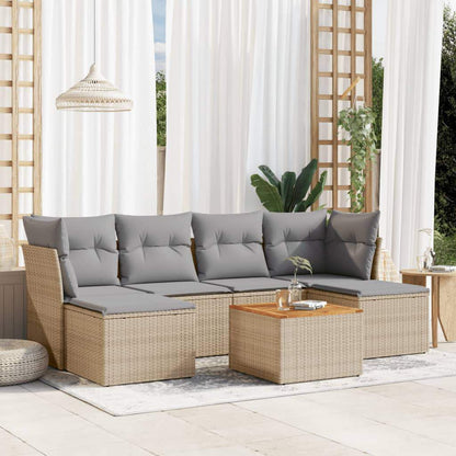 Set Divani da Giardino 7 pz con Cuscini Beige in Polyrattan - homemem39
