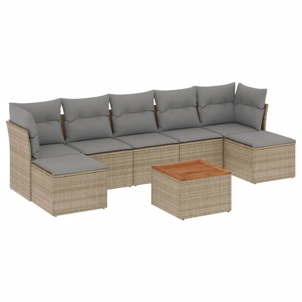 Set Divano da Giardino 8 pz con Cuscini Beige in Polyrattan - homemem39